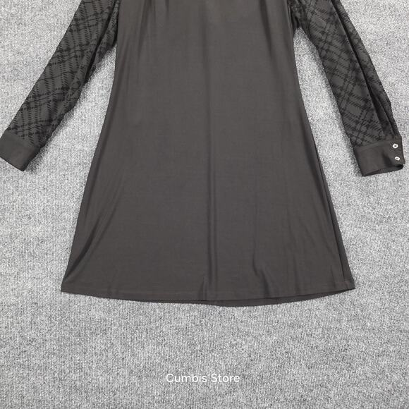 Tommy Hilfiger Dress Womens 10 Black V-Neck Long Sleeve Sheer Flocked A-Line - Picture 7 of 16